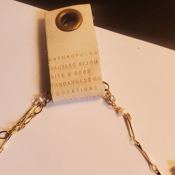 Anthropologie Nakamol gold over brass white beaded flower necklace NWT - Picture 9 of 12